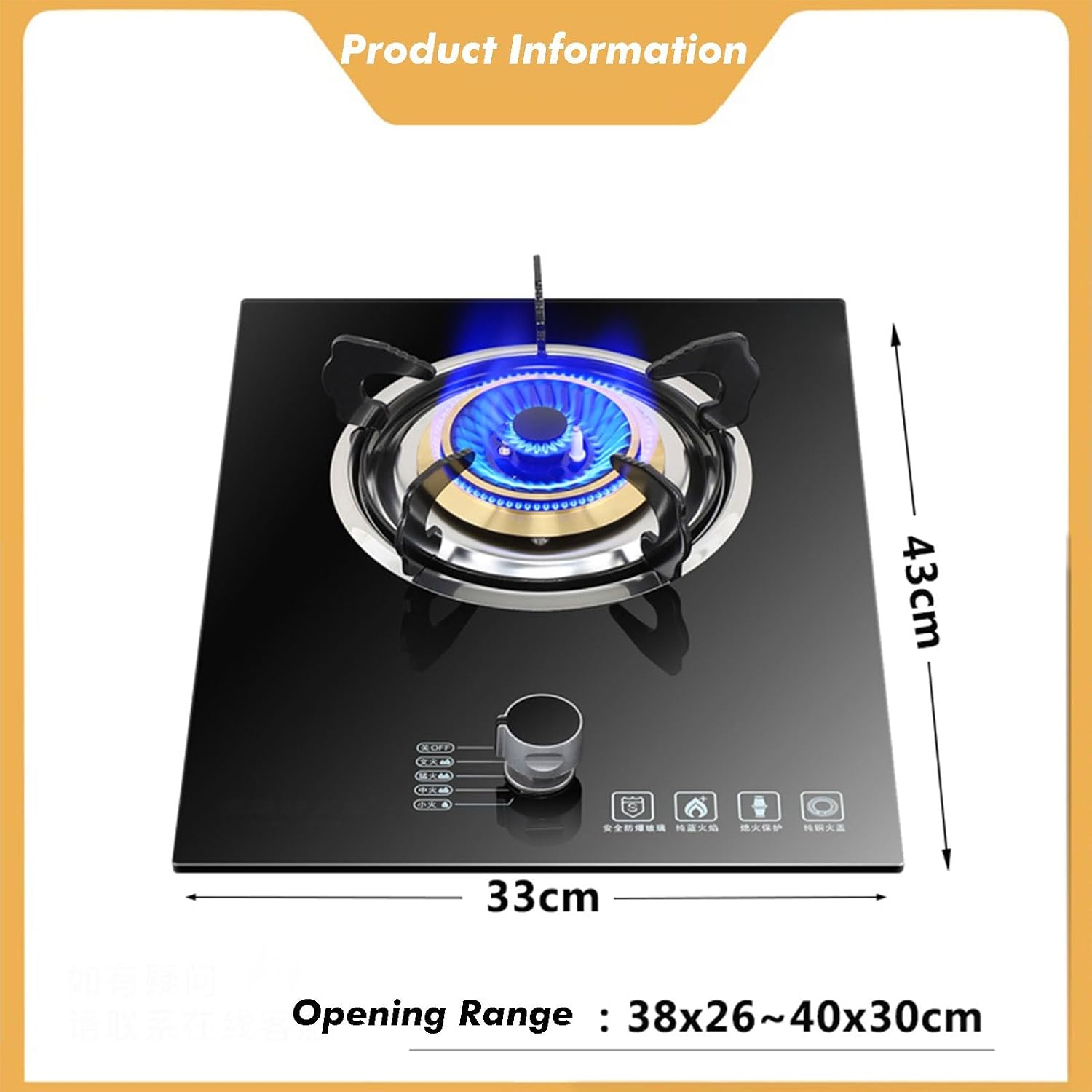 Portable Gas Stove,1 Burner Propane Stove,Tempered Glass Max 15354BTU with Pulse Electronic Ignition for Indoor Kitchen, Open Kitchen and Apartment (Color : Black, Size : NG)