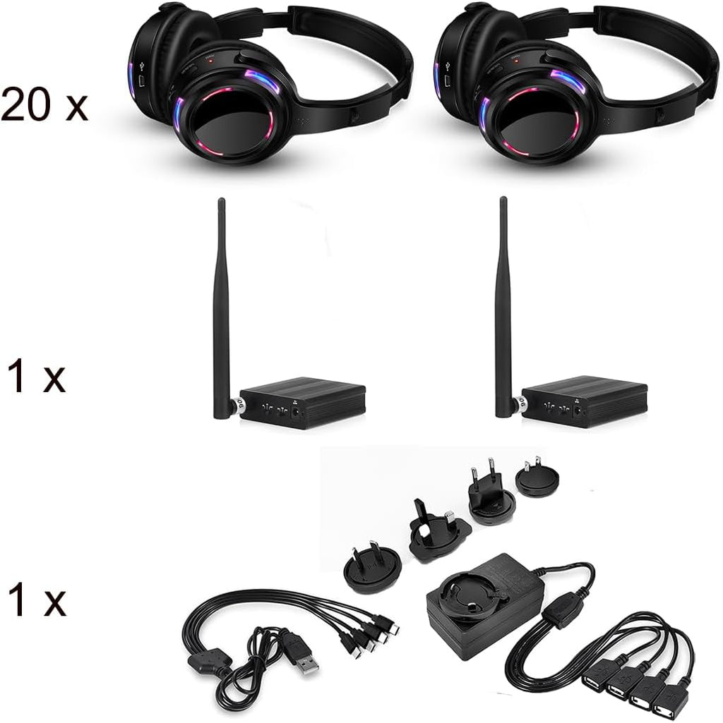 Factory Sell Silent Disco led Headphone Complete System (20 led Headphone + 2 trasmitter)