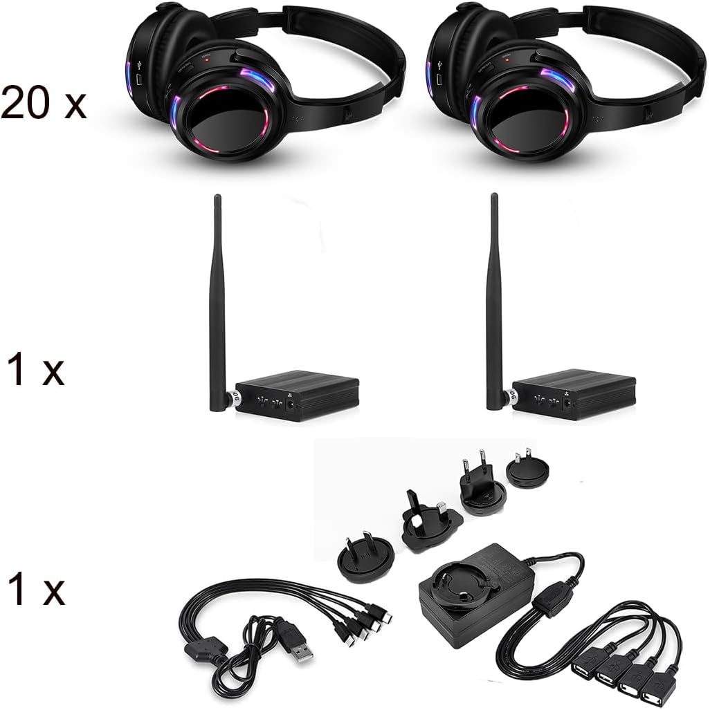 Factory Sell Silent Disco led Headphone Complete System (20 led Headphone + 2 trasmitter)