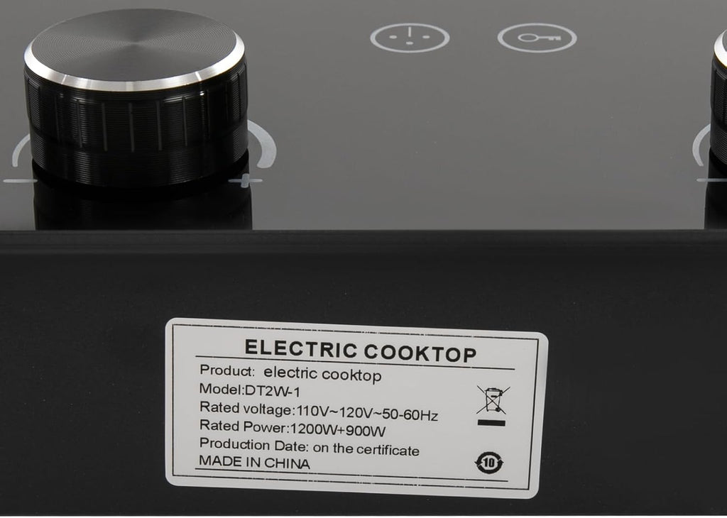 Electric Hob Cook Top Stove,110V Induction Cooktop, Electric Stove, 2 Burners Ceramic with Knob Control, Cooktop Timer