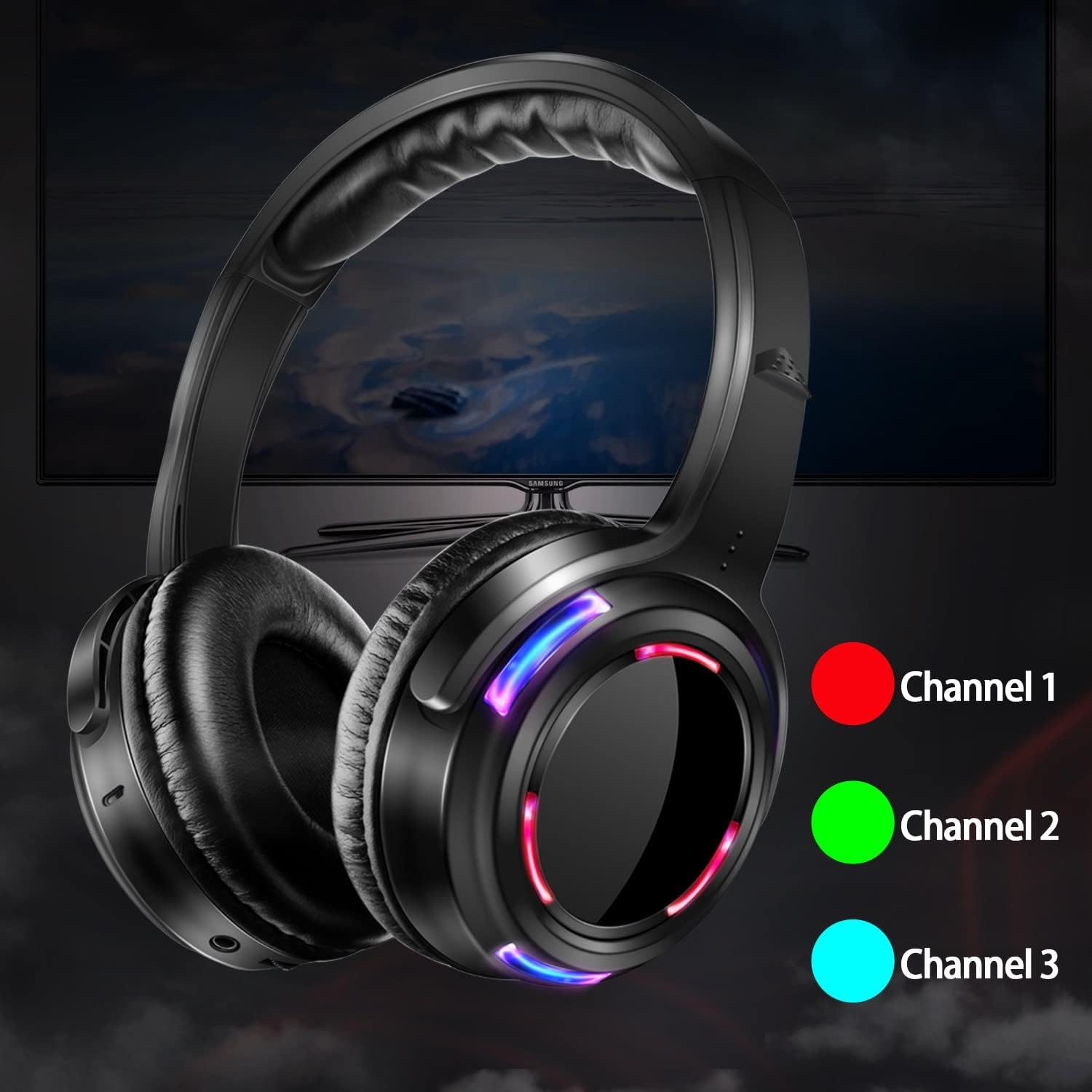 Professional Silent Disco LED Wireless Headphones and RF LED Silent Disco Earphones for iPod MP3 DJ Music Pary Club (2 led Headphone + 2 Transmitter)