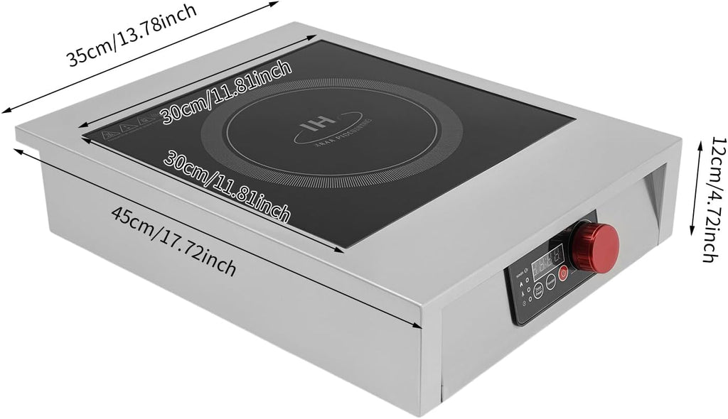 Commercial Induction Cooktop 3500W Portable with LED Display, 12' Cooking Zone & Adjustable Temp 176-572°F for Restaurants, Home Chefs, RV Cooking