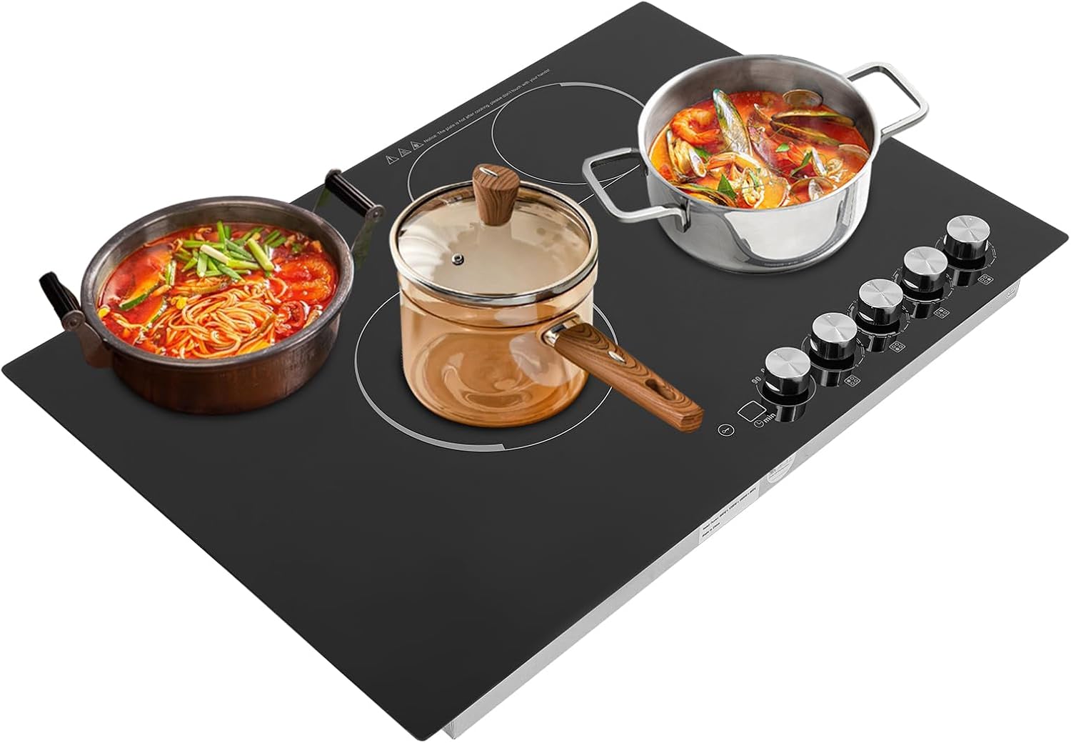 Electric Ceramic Cooktop 4 Burners, 110V Electric Stove Top Firepower Gears Adjustable with LED Display&Child Safety Lock, for Kitchen Hotel Restaurant (4-Burners, C53-M)