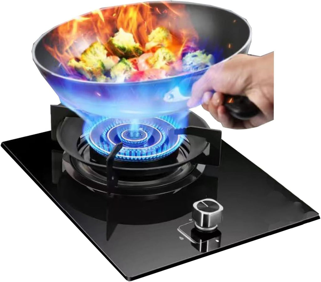 Gas Stove with 1 Burner,5.2KW Kitchen Counter Top Stove,Tempered Glass Cast Iron Pot Rack,with Flameout Protection,for Home Kitchen(LPG)