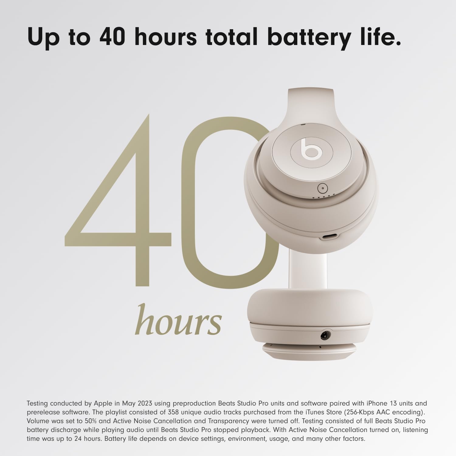 Beats Studio Pro Bluetooth Noise Cancelling Headphones with Apple 20W USB-C Power Adapter - Sandstone