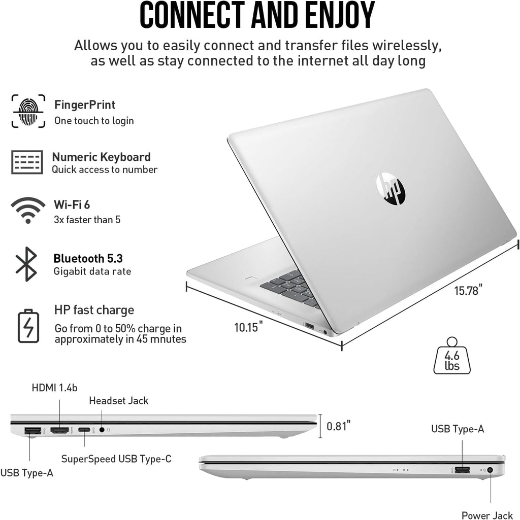 HP 17 Inch Laptop Touchscreen Computer, 17.3' HD+ Touch Screen Business Laptop PC, Intel Core i7, 32GB RAM 1TB SSD, Windows 11 Pro, Backlit 10-Key Fingerprint