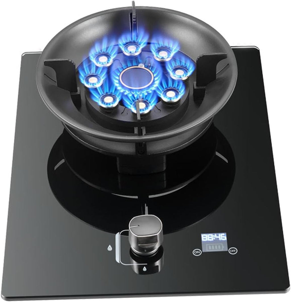 Single-Burner Gas Stove,Tempered Glass Nine-Cavity Timed Natural Gas Stove,Flip Burner,5.2Kw
