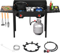 SKOK 2 Burners Camping Propane Stove with Wind Panel&Side Shelves, Portable Gas Stove, Outdoor Stove for Camping, Backyard, Picnic