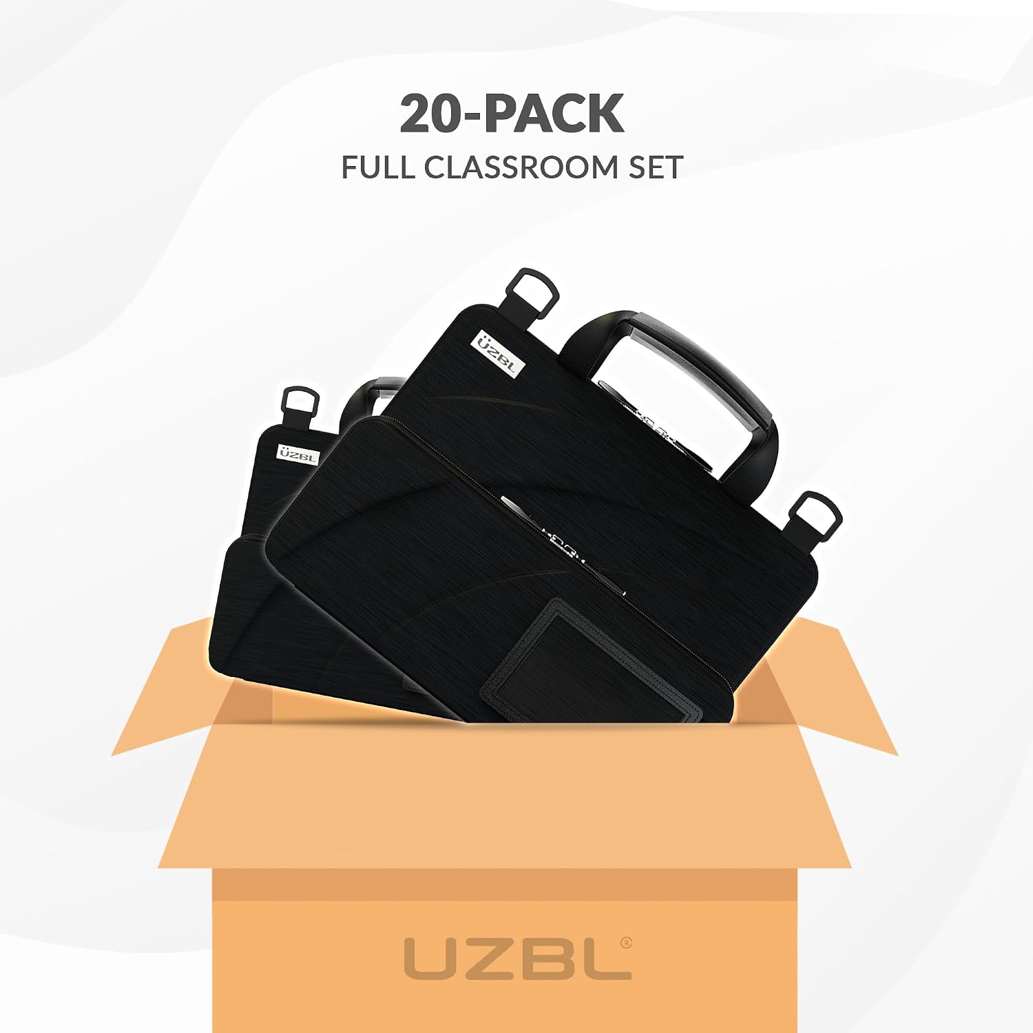 UZBL 13-14 Inch Always-on Chromebook Protective Hard Case with Accessory Pouch and Adjustable Shoulder Strap (20 Pack)