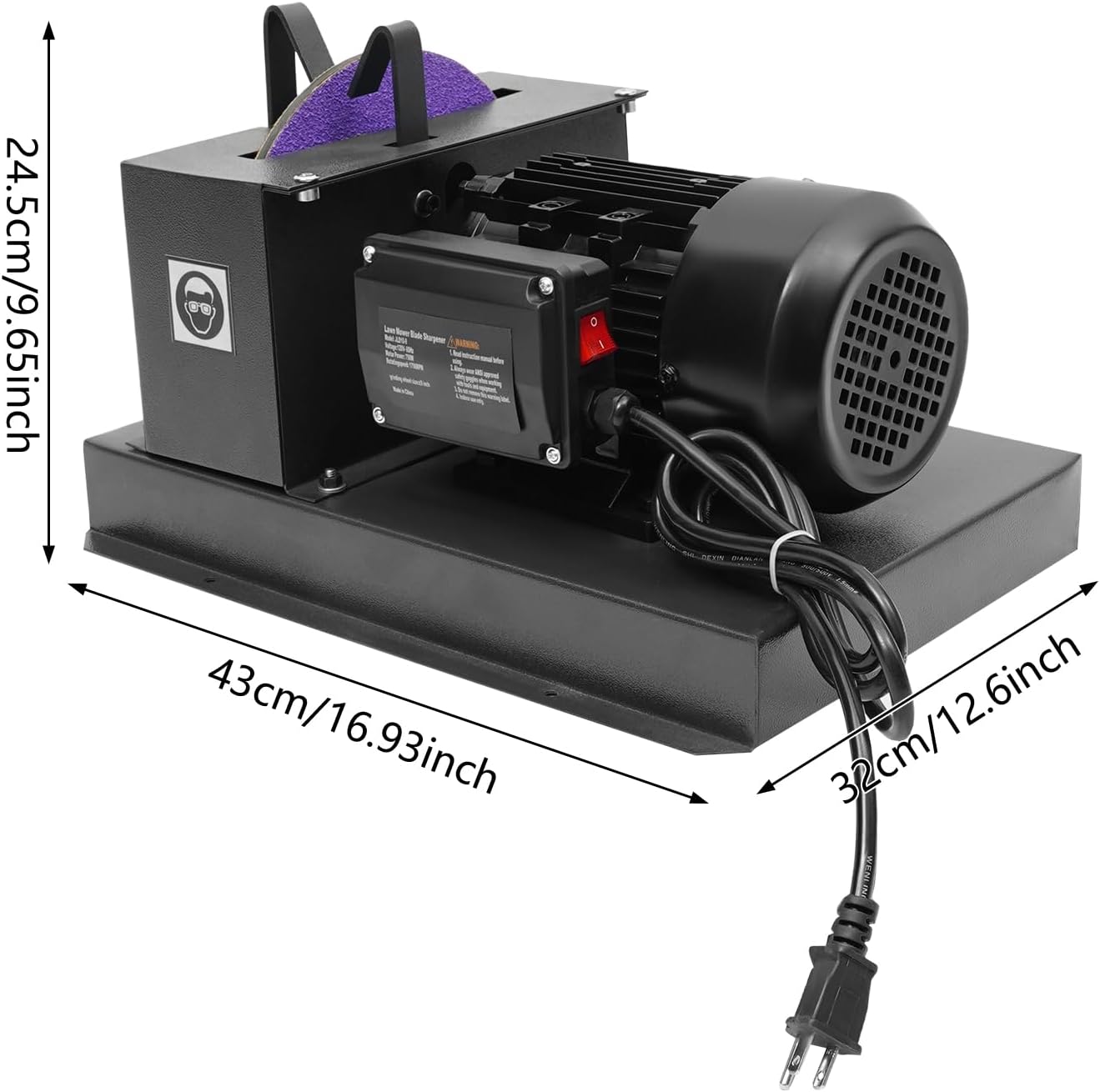 Lawn Mower Blade Sharpener, 750W Electric Lawn Mower Blade Grinder Mower Blade Balancer with 2 Sandpapers, Heavy Duty Bench Mower Sharpening Machine for Many Types of Mower Blade, 1700 RPM