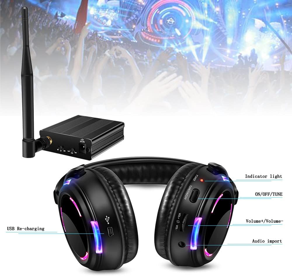 10pcs Bundle Wireless Silent Disco LED Flashing Light Headphones with 1 Transmitter 500m Distance