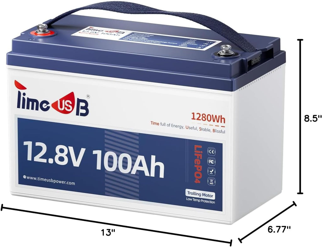 Timeusb 12V 100Ah Trolling Motors LiFePO4 Lithium Battery Group 31 with Low-Temp Protection, 15000 Deep Cycle Marine Batteries with 100A BMS, 1280Wh Energy, Perfect for Boat, RV, Solar, Energy Storage
