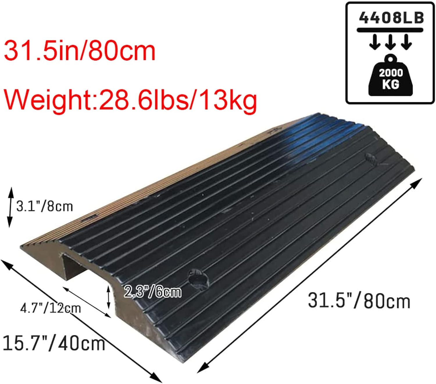 Rubber Wheelchair Threshold Ramp, 3in Rise Stable Transition Ramp, Portable Utility Mobility Access for Home Entry Portable Ramp for Doorways & Barn Door