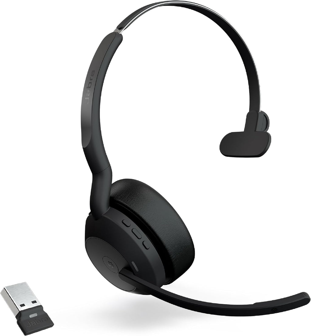 Jabra Evolve2 55 Mono Wireless Headset - Features AirComfort Technology, Noise-Cancelling Mics & Active Noise Cancellation - MS Teams Certified, Works with Other Platforms - Black