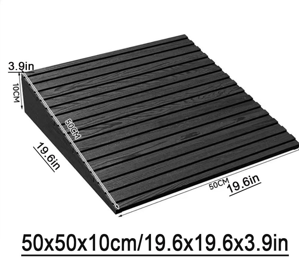 Mobility Ramp For Doorways Steps, Non-Skid Threshold Ramps，4in Height Access Ramp WheelChair Threshold Ramp For Motorcycles/Walker/Cart/Scooter(Grille black,19.6x19.6x3.9in)