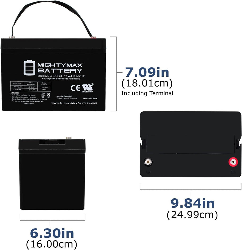 ML-GROUP34-12 Volt 60 AH, Internal Thread (INT) Terminal, Rechargeable SLA AGM Battery