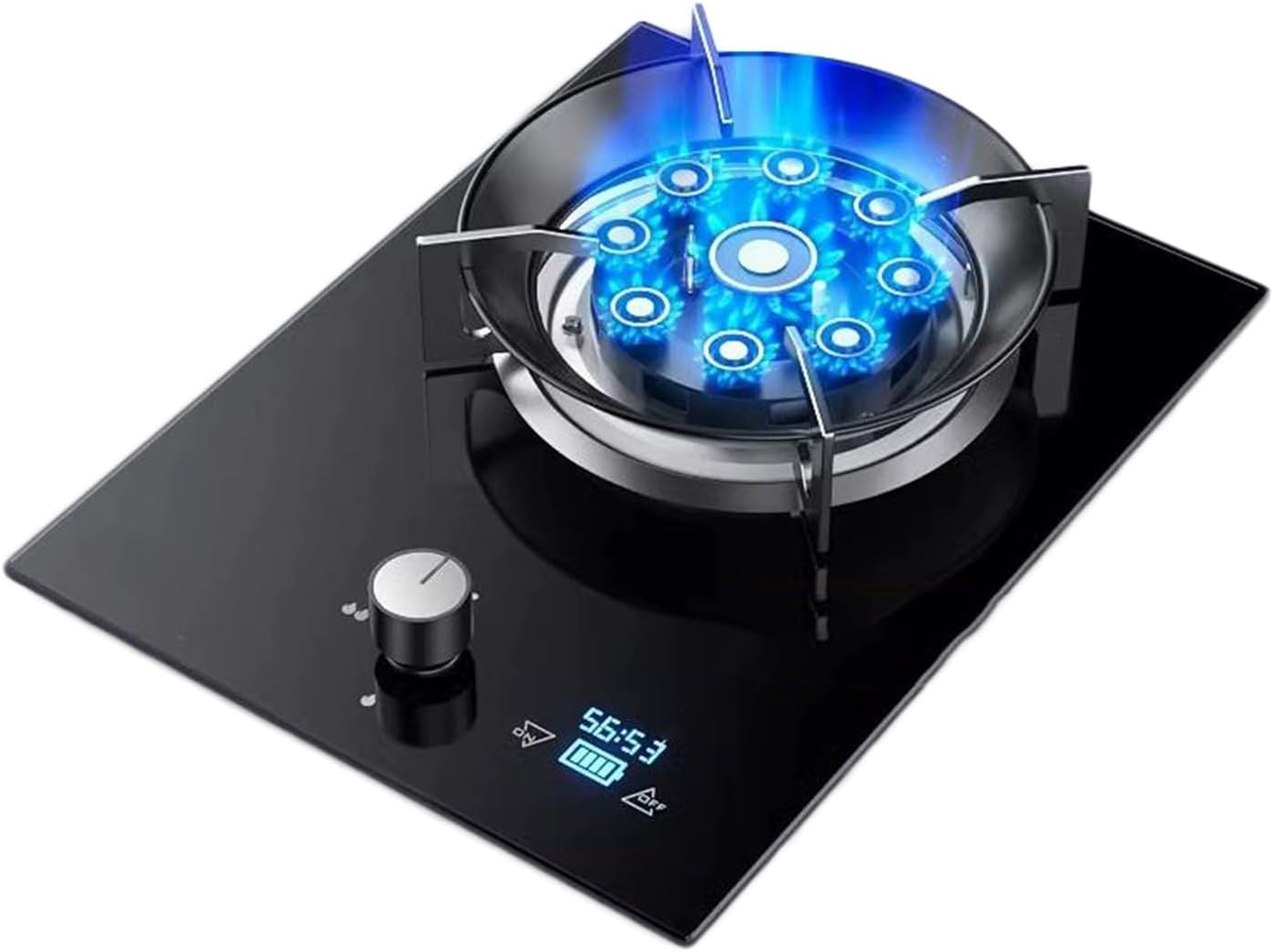 Gas Stove,Single Burner,8.5KW Camping Gas Cooker,Tempered Glass Cast Iron Pot Rack,Independent Timer Both Sides,with Flameout Protection,for Home Kitchen(LPG)