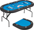 ECOTOUGE 8 Players Poker Table Foldable, Poker Gaming Table w/Portable Storage Bag & Stainless Steel Cup Holder, Folding Oval Texas Holdem Table for Blackjack, Casino Game, Fully Assembled, Blue