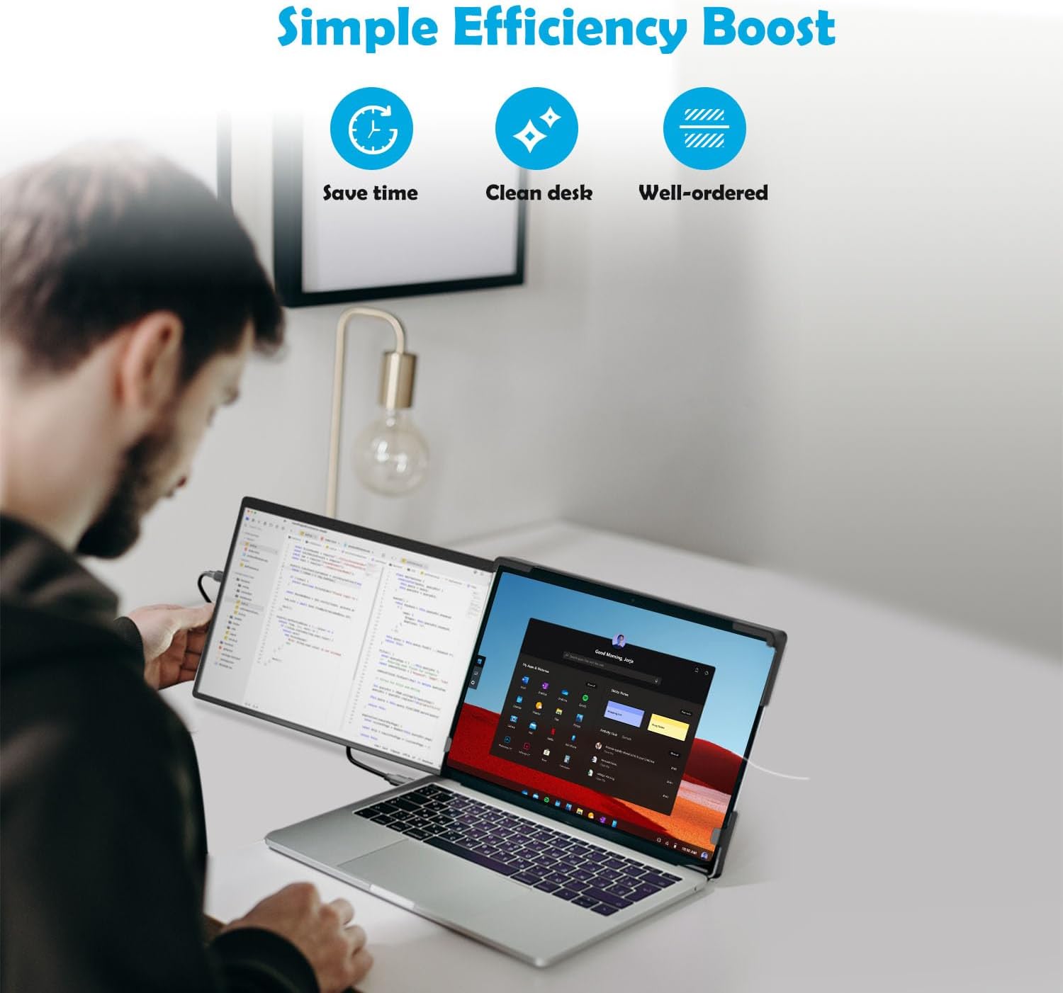 14.1-inch 1200P Portable Dual Laptop Monitor Extender (with USB Docking Station) 1920x1200 FHD IPS Foldable Plug and Play Travel Home Office Second Screen Compatible with HDMI,USB-A and USB-C