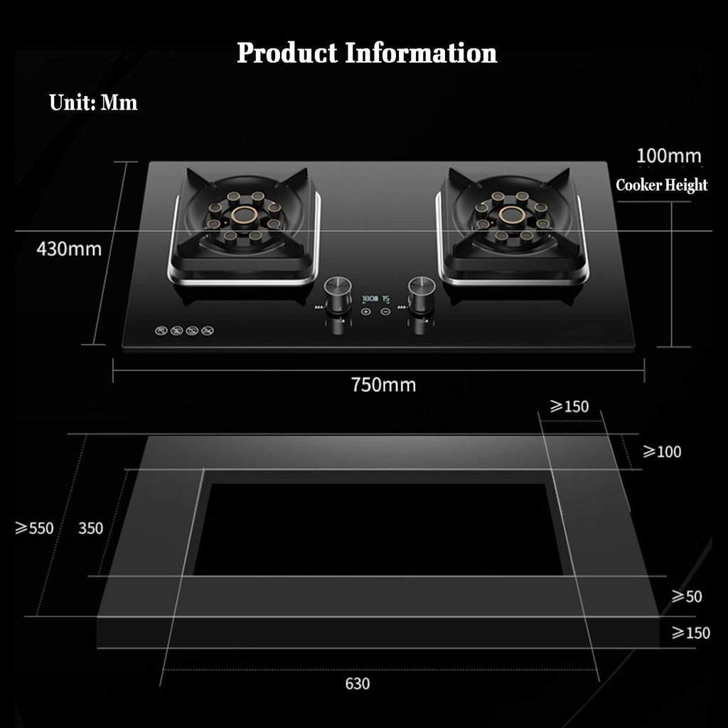 Propane Stove,2 Burners Portable Propane Stove,tempered Glass Gas Cooktop,Maximum 17742.4BTU for Food Trucks and Family Restaurants (Color : LPG, Size : Style 2)