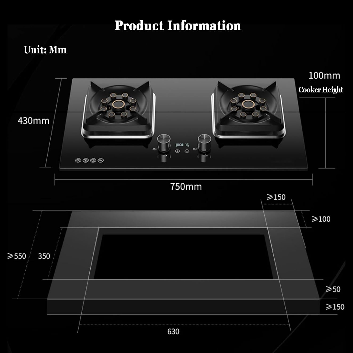 Propane Stove,2 Burners Portable Propane Stove,tempered Glass Gas Cooktop,Maximum 17742.4BTU for Food Trucks and Family Restaurants (Color : LPG, Size : Style 2)
