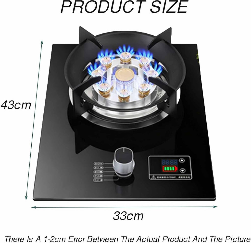 Gas Cooker 1 Burner,5.2KW 9-Chamber Fire Ring Frying Pan,Tempered Glass Dining Table Cooking,with Flameout Protection and Timer,NG/LPG Gas Conversion(LPG)