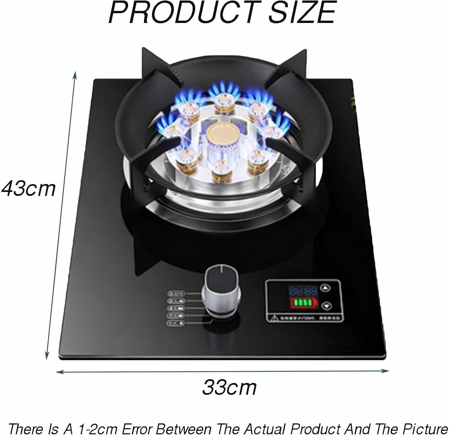 Gas Cooker 1 Burner,5.2KW 9-Chamber Fire Ring Frying Pan,Tempered Glass Dining Table Cooking,with Flameout Protection and Timer,NG/LPG Gas Conversion(NG)