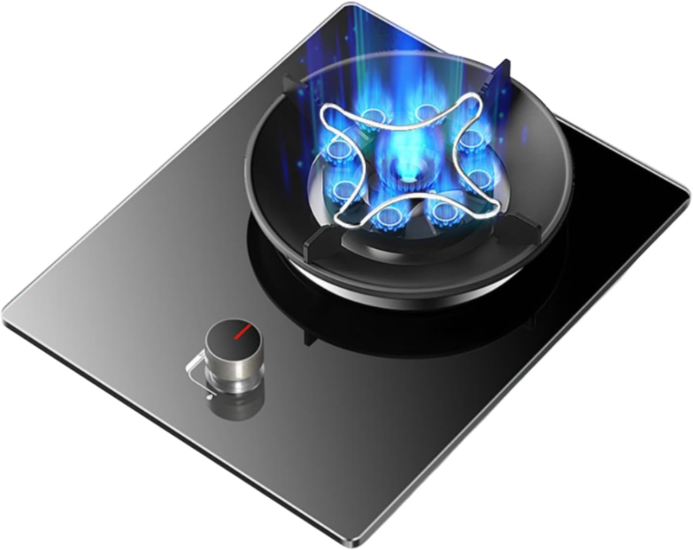 Gas Hob 1 Burner,Black Glass Cooktop with Cast Iron Supports,Flameout Protection,NG/LPG Convertible for Kitchen(LPG)