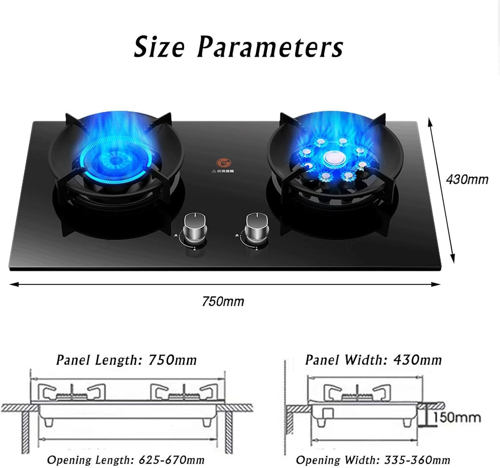 Propane Stove,2 Burners Portable Propane Stove,17742.4BTU High Power Tempered Glass Gas Cooktop Suitable for Kitchen Outdoor RV and Apartments (Color : LPG, Size : Style 2)