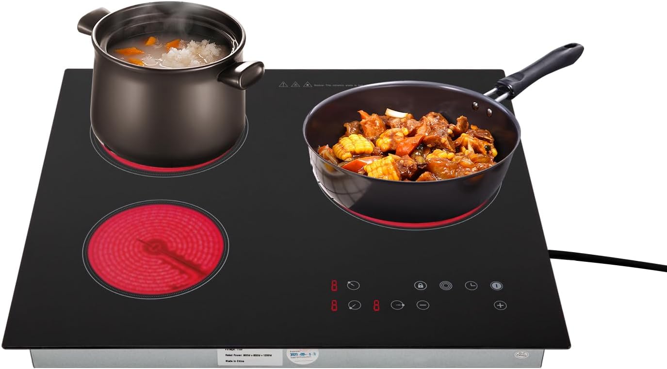 LYNICESHOP Electric Ceramic Cooktop, 110V Portable Electric Stove Cooktop Built-in Sensor Touch-Control with LED Display & Kid Safety Lock for Domestic, Restaurants (3 Burners)
