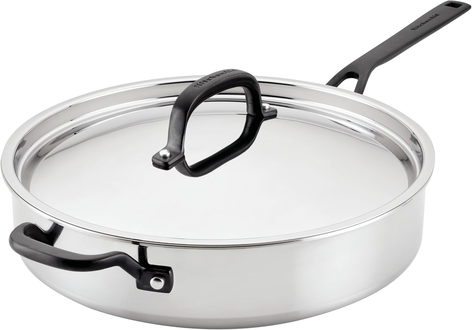 KitchenAid 5-Ply Clad Stainless Steel Stainless Steel Induction Saute Pan with Lid, 5 Quart - Polished Stainless Steel