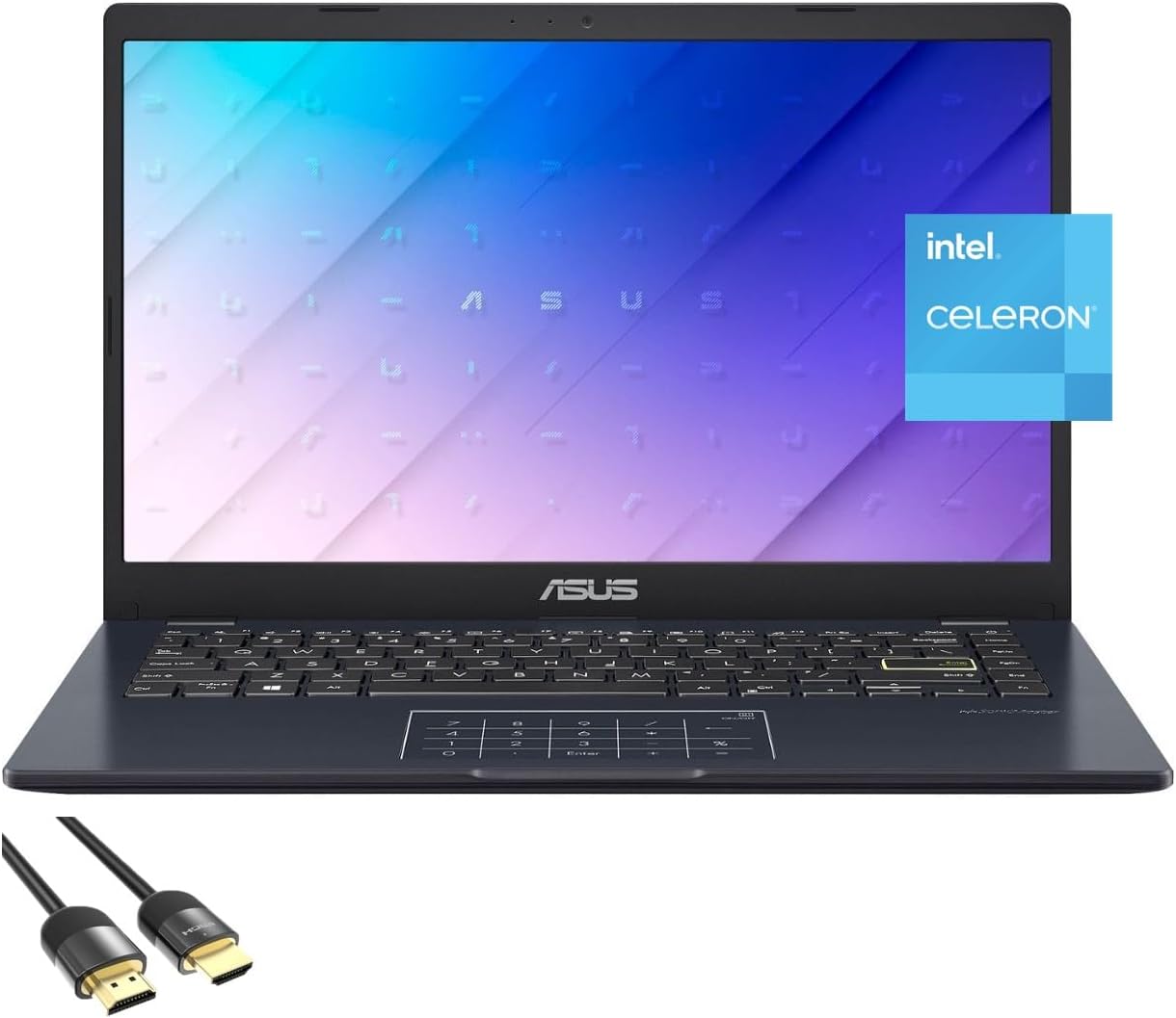 ASUS Laptop for Business & Student, 14' 1920x1080 FHD Display, Celeron N4500, 4GB RAM, 64GB eMMC + 128GB PCIe SSD, NumberPad, WiFi, USB-C, Fast Charge, HDMI, PDG HDMI Cable, Win 11 Home S, Star Black