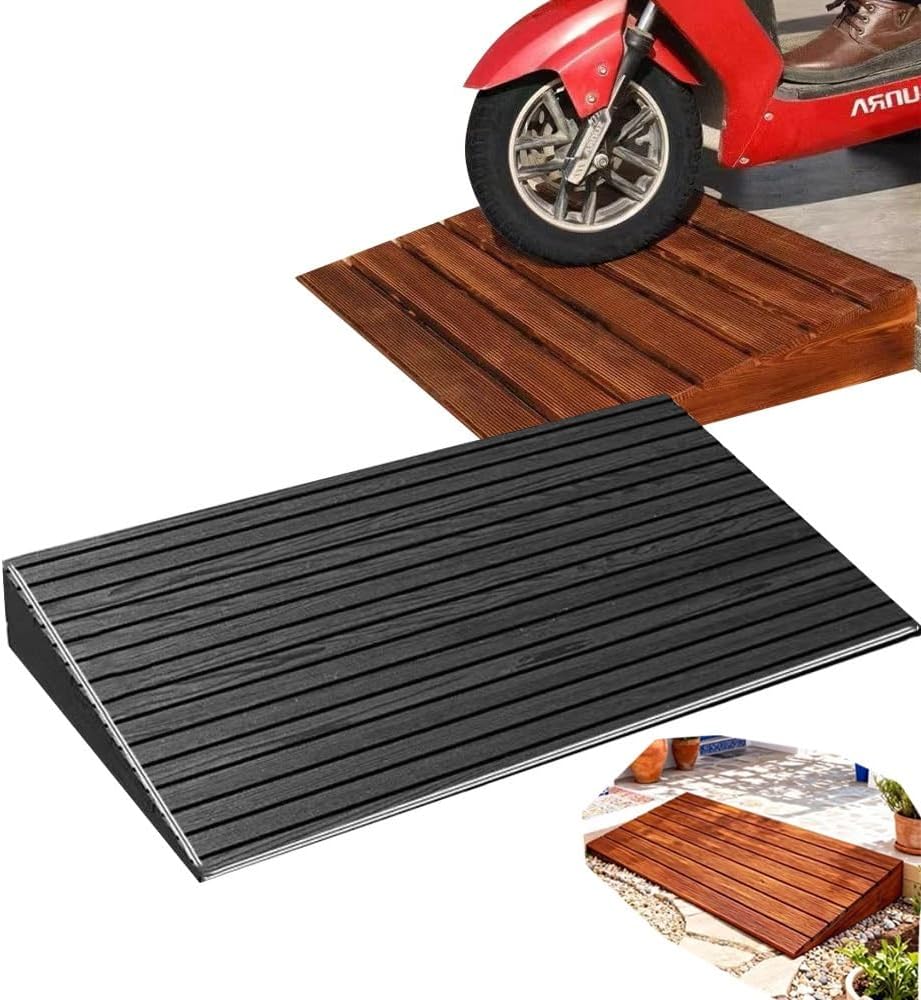 Mobility Ramp For Doorways Steps, Non-Skid Threshold Ramps，4in Height Access Ramp WheelChair Threshold Ramp For Motorcycles/Walker/Cart/Scooter(Grille black,19.6x35.4x3.9in)