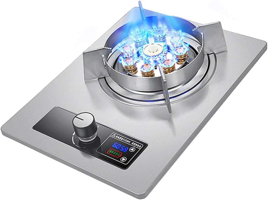 Gas Stove, Timing 1 Burners Gas Hob 9-Cavity Fierce Fire 5.2kw,Desktop and Embedded Dual-use Gas Cooker NG/LPG, for Home Camping Outdoor(NG)