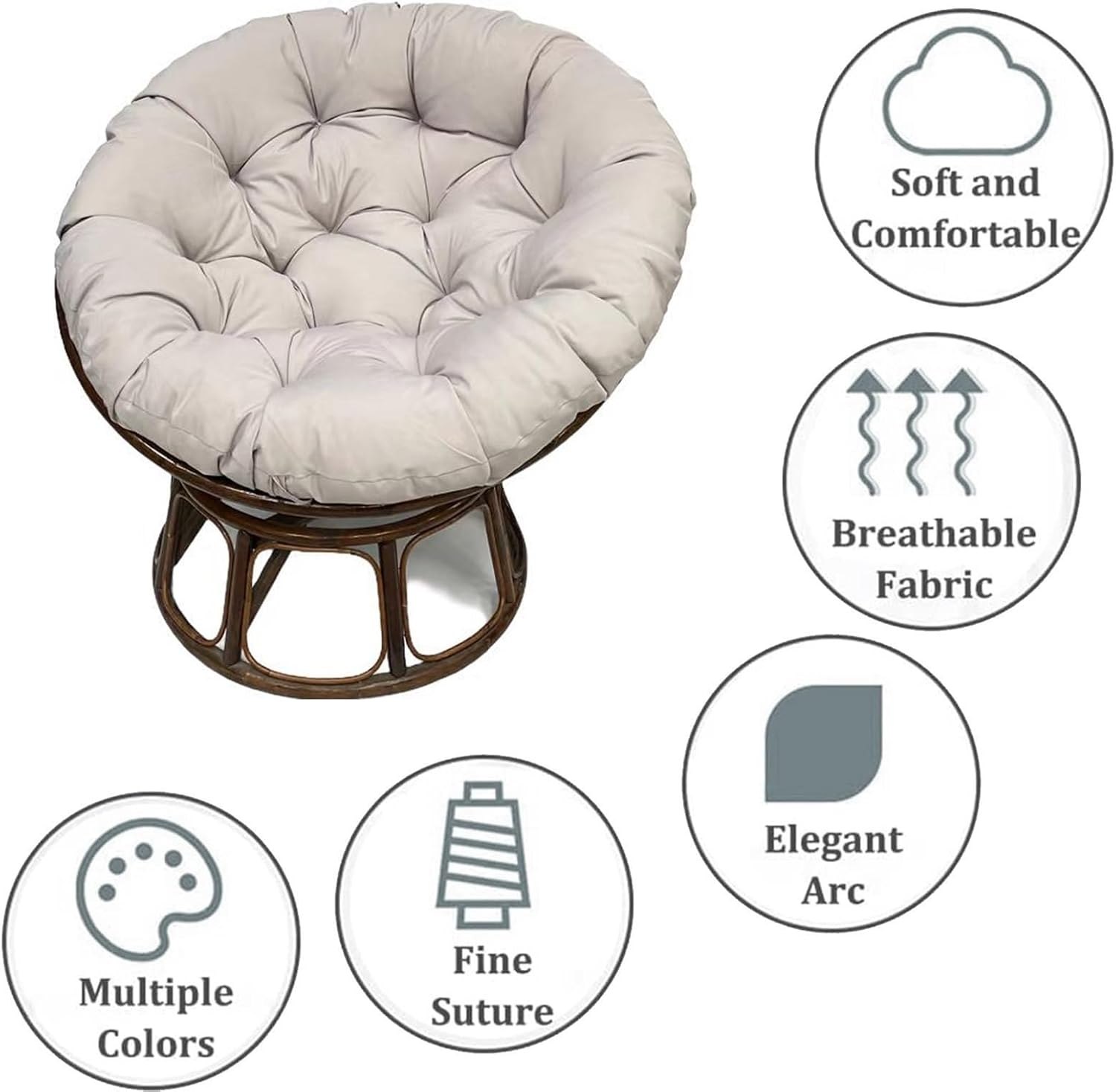 Papasan Polyester Cushion, Waterproof, Round Moon Chair Cushion, Tufted Thick Saucer Chair Cushion for Living Room Hanging Egg Chair(Dark Blue,59 * 43 in)
