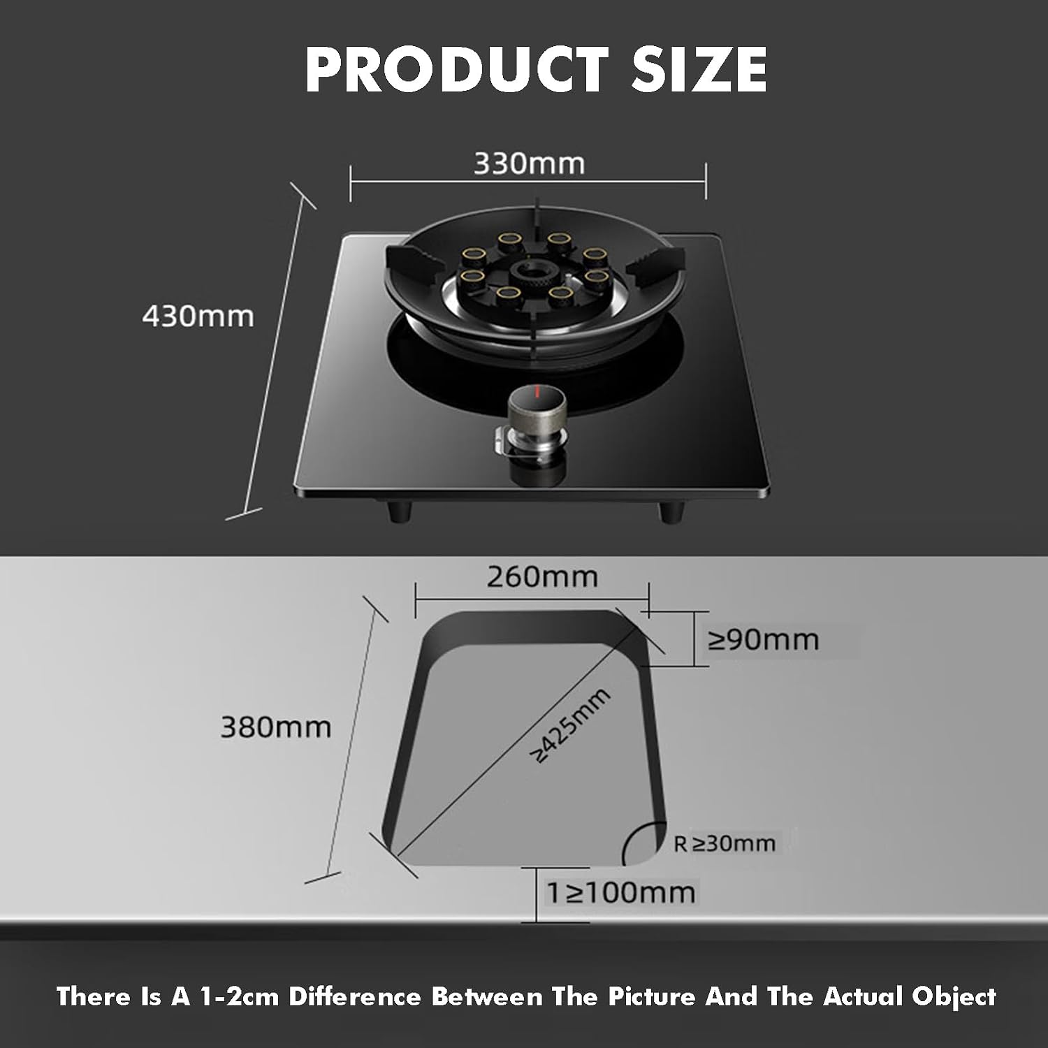 Gas Hob 1 Burner,Black Glass Cooktop with Cast Iron Supports,Flameout Protection,NG/LPG Convertible for Kitchen(NG)