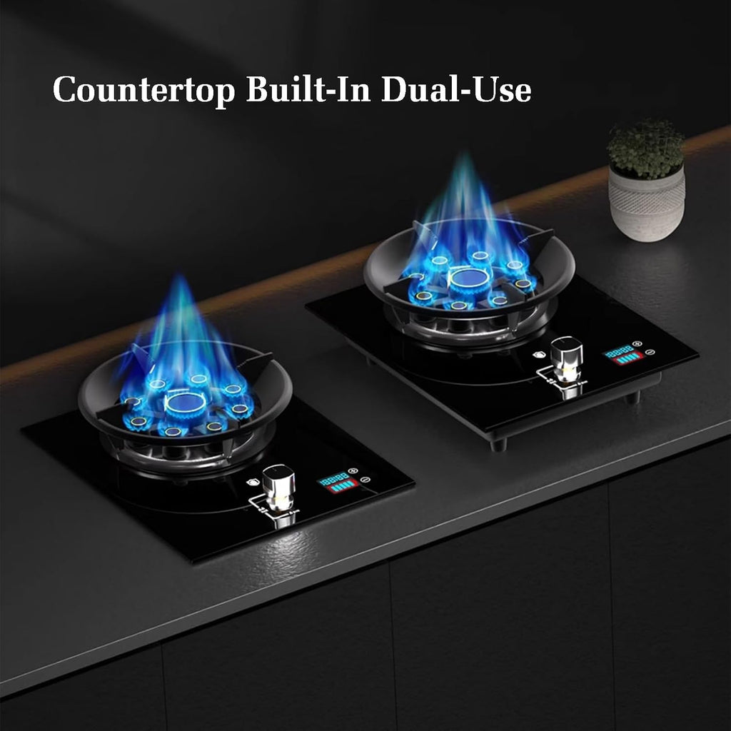 Gas Stove 1 Burner,Portable Gas Stove,Gas/LP Gas Conversion Stove,Tempered Glass Cast Iron Pot Rack,with Flameout Protection,for Home Kitchen(LPG)