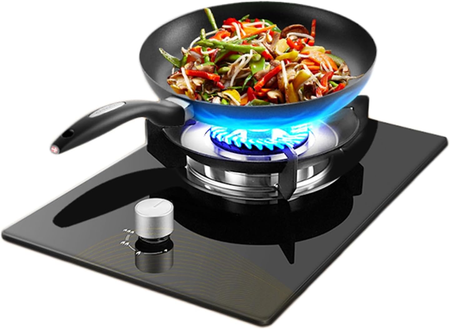 Gas Stove 1 Burner,5KW Rotary Fire,Natural Gas/Liquefied Gas Conversion Stove,Black Tempered Glass Cast Iron Pot Support,with Flameout Protection(LPG)