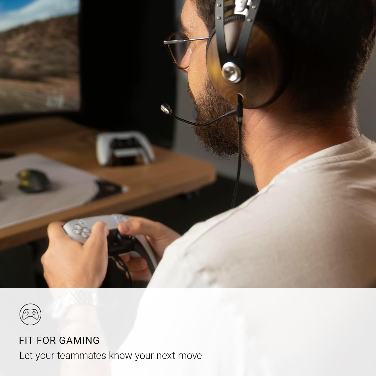 MEZE AUDIO | 99 Classics Walnut Silver & Boom Mic Headset | Wired Over-Ear Headphones with Boom Microphone and Self Adjustable Headband | Closed-Back Headset for Gaming | Remote Work | Audiophiles