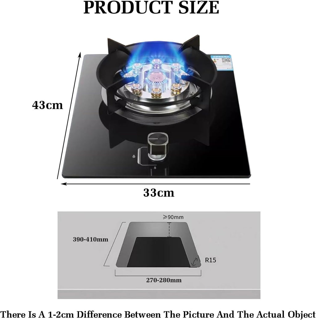 43cm Gas Cooker Single Burner,5.2KW 9-Cavity High-fire Frying Pan,Tempered Glass Countertop,NG/LPG Gas Source Kit,for Home Kitchen(LPG)