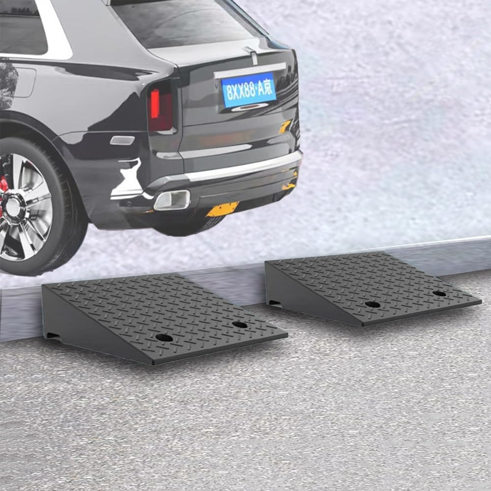 2 Pcs Driveway Curb Ramps, Rubber Wheelchair Ramp Portable Doorway Threshold Ramp, Heavy Duty Loading Ramp Shed Ramps for Cars Warehouse Dock(H 18 CM/7')