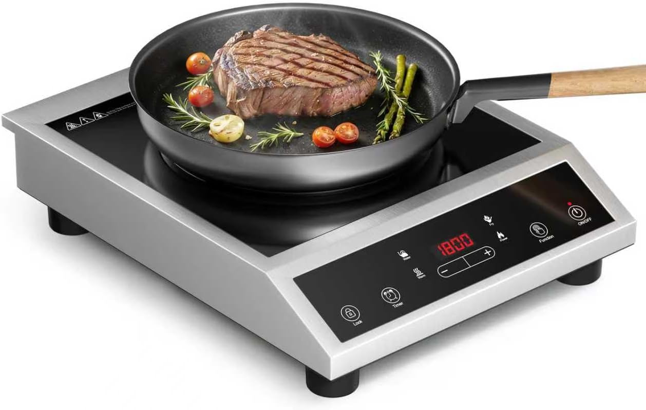 Portable Induction Cooktop 1800W, Single Burner Induction Cooker with Touch Control, Low Power Continuous Heating, Dual IGBT System, Dual Cooling Fans, Timer, Safety Lock, 110-120V
