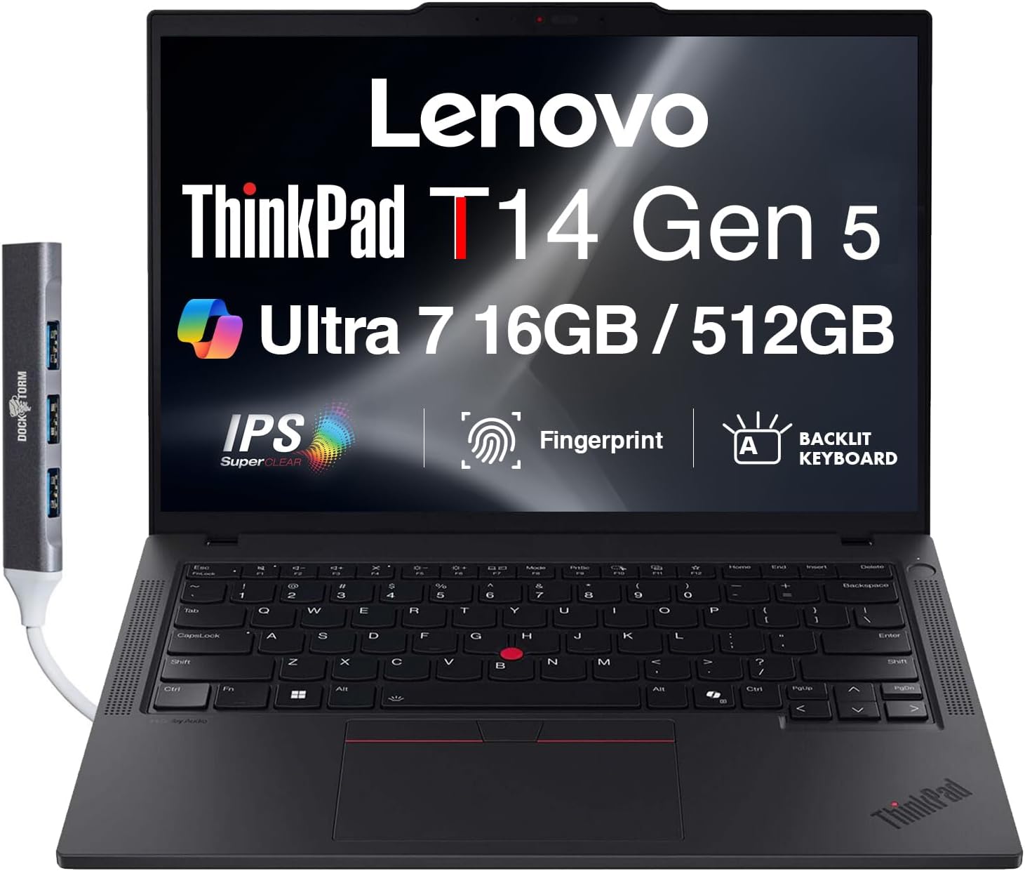 Lenovo ThinkPad T14 Gen 5 AI Business Laptop 14.0' IPS FHD+ (Intel Core Ultra 7 155U(>i7-13700H), 16GB DDR5, 512GB SSD, Copilot, Backlit KB, Fingerprint, 2 Thunderbolt 4, 5MP Webcam, DKZ Hub, Win11P)