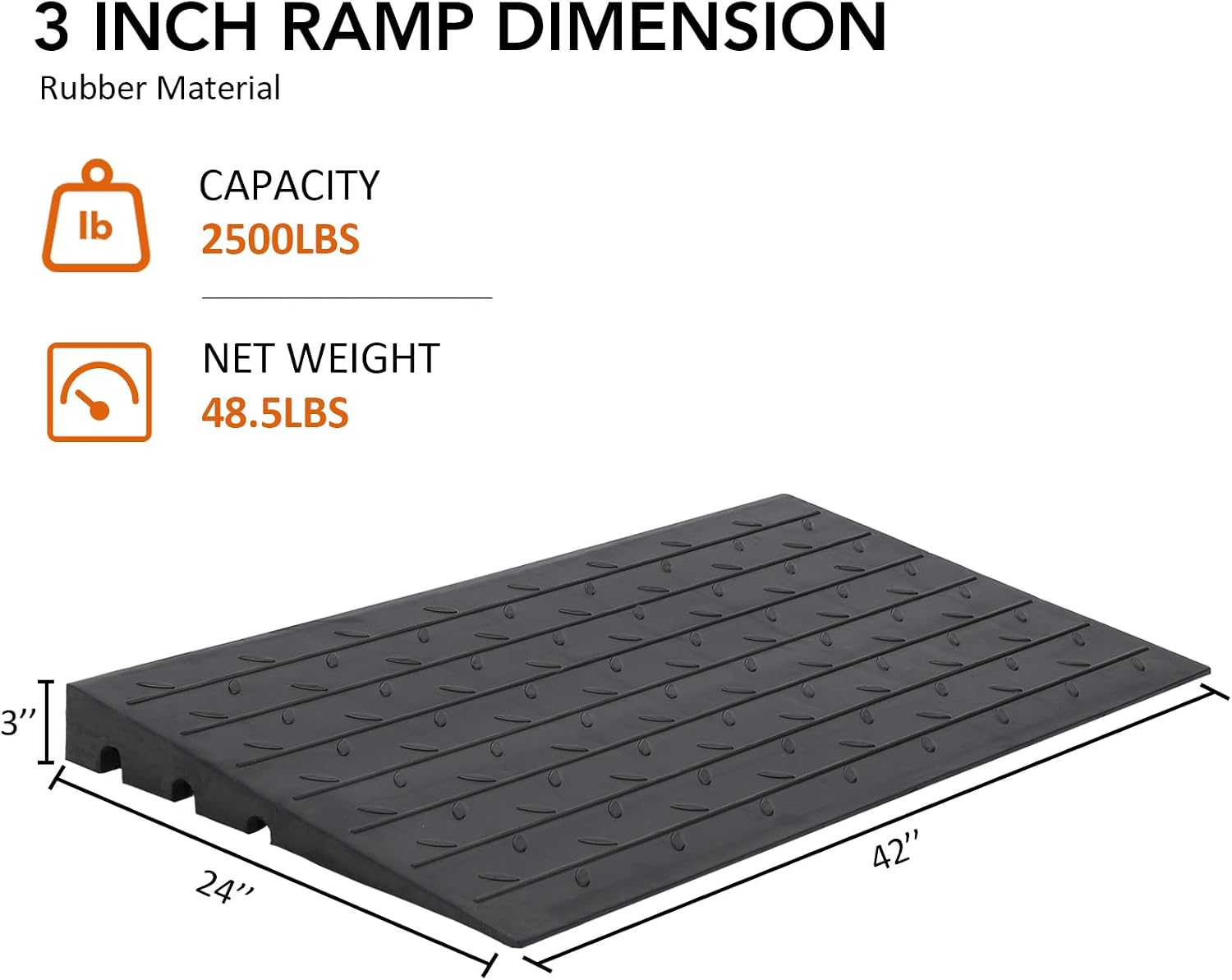 3' Rubber Threshold Ramp, Ramp for Wheelchair, Scooter, Doorway Ramp, Wheelchair Ramp Rubber, Driveway Curb Ramps, Handicap Ramps for Home Entry, Steps, Doorways, Curbs with 3 Channels Cord Cover