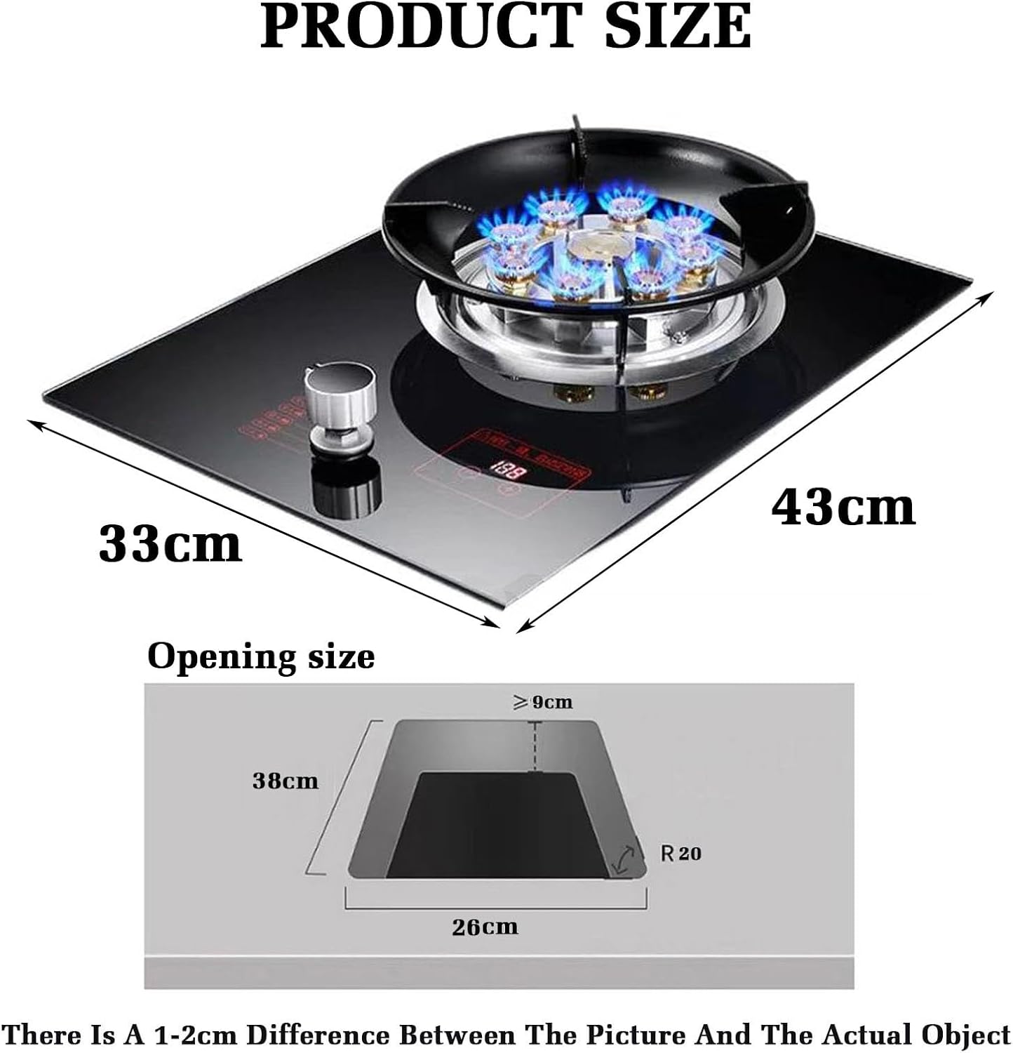 43cm Gas Cooktop,1 Burner Gas Cooker,5.2KW Nine-Cavity High-fire Timer,Gas/LP Gas Conversion,with Flameout Protection,for Home Kitchen(NG)