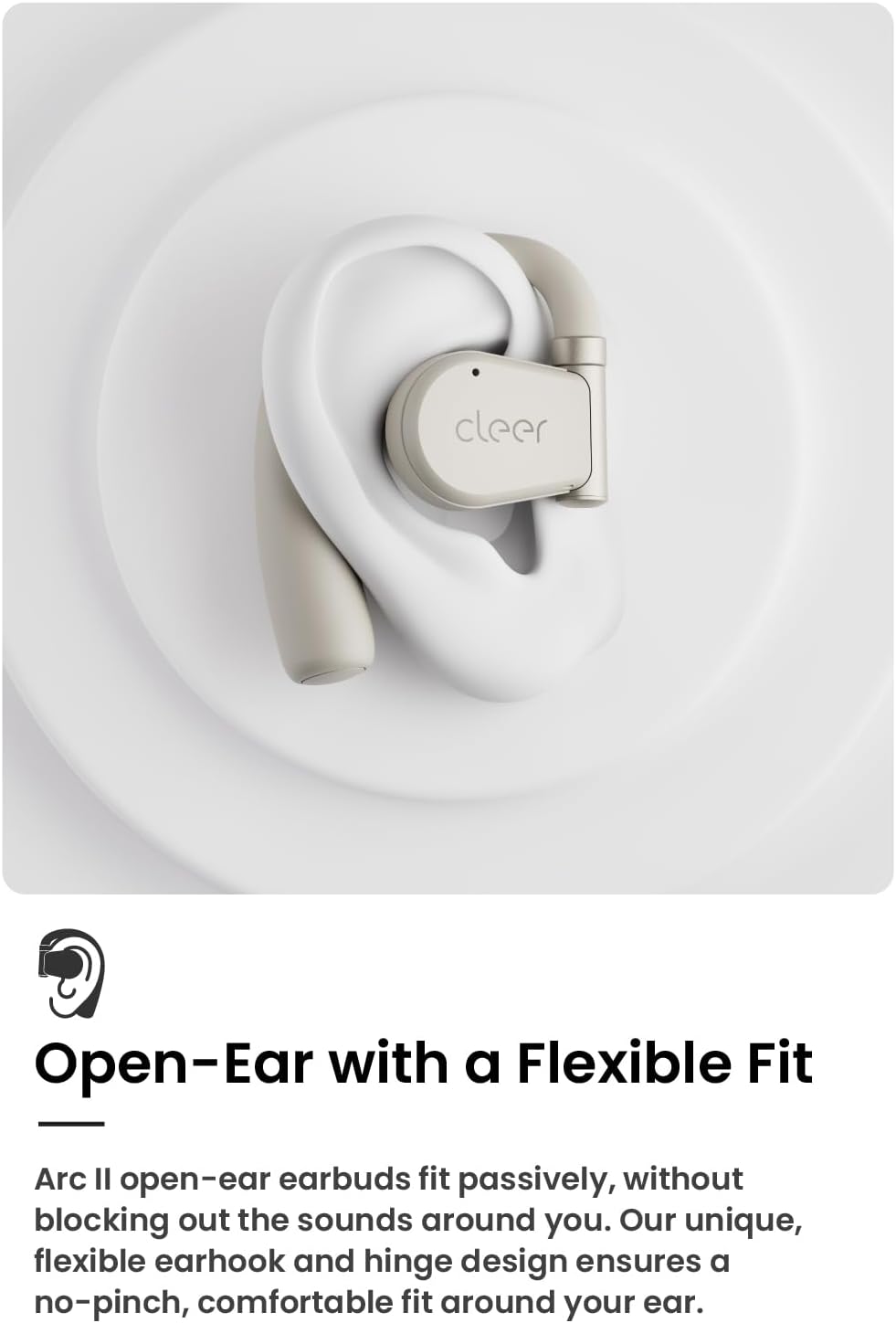 Cleer ARC II Open-Ear True Wireless Bluetooth Headphones,Snapdragon Sound,Multipoint Connection,Secure Fit,IPX5 Waterproof,Crystal Clear Calls,35 Hours Playtime,for iPhone & Android (Light Grey)