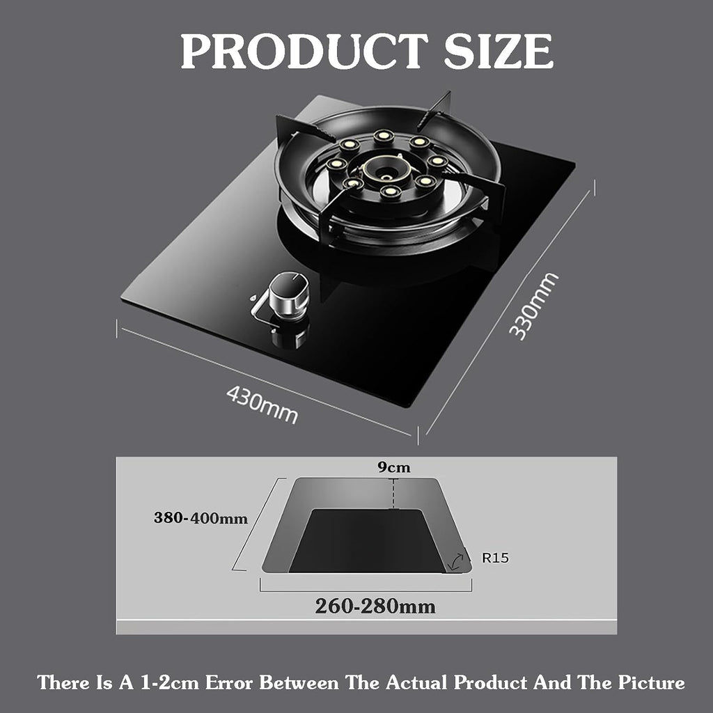 Gas Cooker 1 Burner,5.2kw 9-Cavity High Fire Cooktops,Stainless Steel Glass Top Wok Burner,NG/LPG Gas Source Kit,with Flameout Protection,for Home Kitchen(LPG)