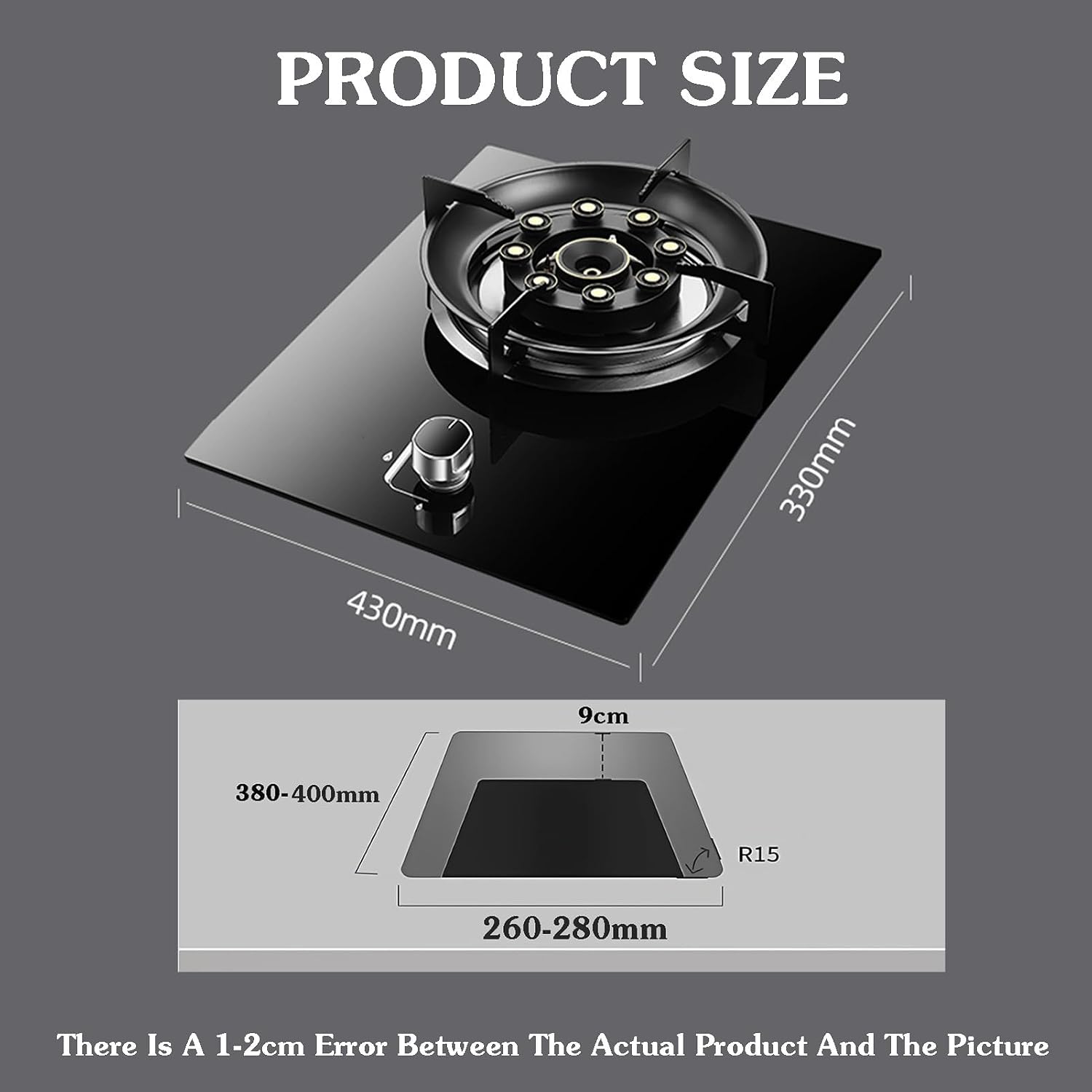 Gas Cooker 1 Burner,5.2kw 9-Cavity High Fire Cooktops,Stainless Steel Glass Top Wok Burner,NG/LPG Gas Source Kit,with Flameout Protection,for Home Kitchen(LPG)