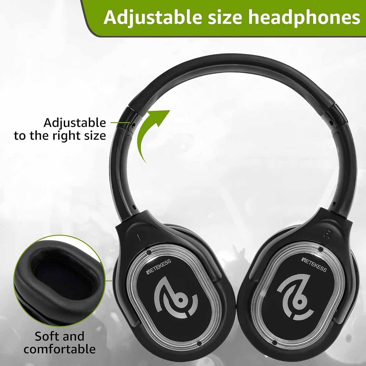 Retekess TA004 Silent Disco Headphone System, Wireless Silent Disco LED Light Headphones, 3 Channels, Hi-Fi Sound Quality, Silent Party Headphones for DJ, Music Events, Festivals (10 Pack)
