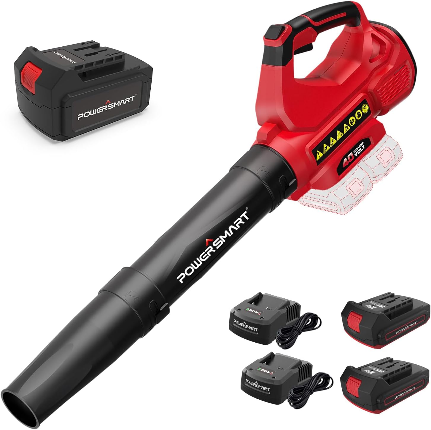 PowerSmart 20V 4.0Ah Lithium-Ion Battery & Powerful Cordless Leaf Blower, Replacement Battery